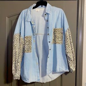 Oversized Denim Leopard Shacket